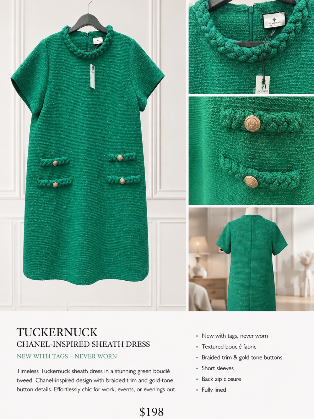 Emerald Green Boucle Knit Dress - Picture 5 of 5